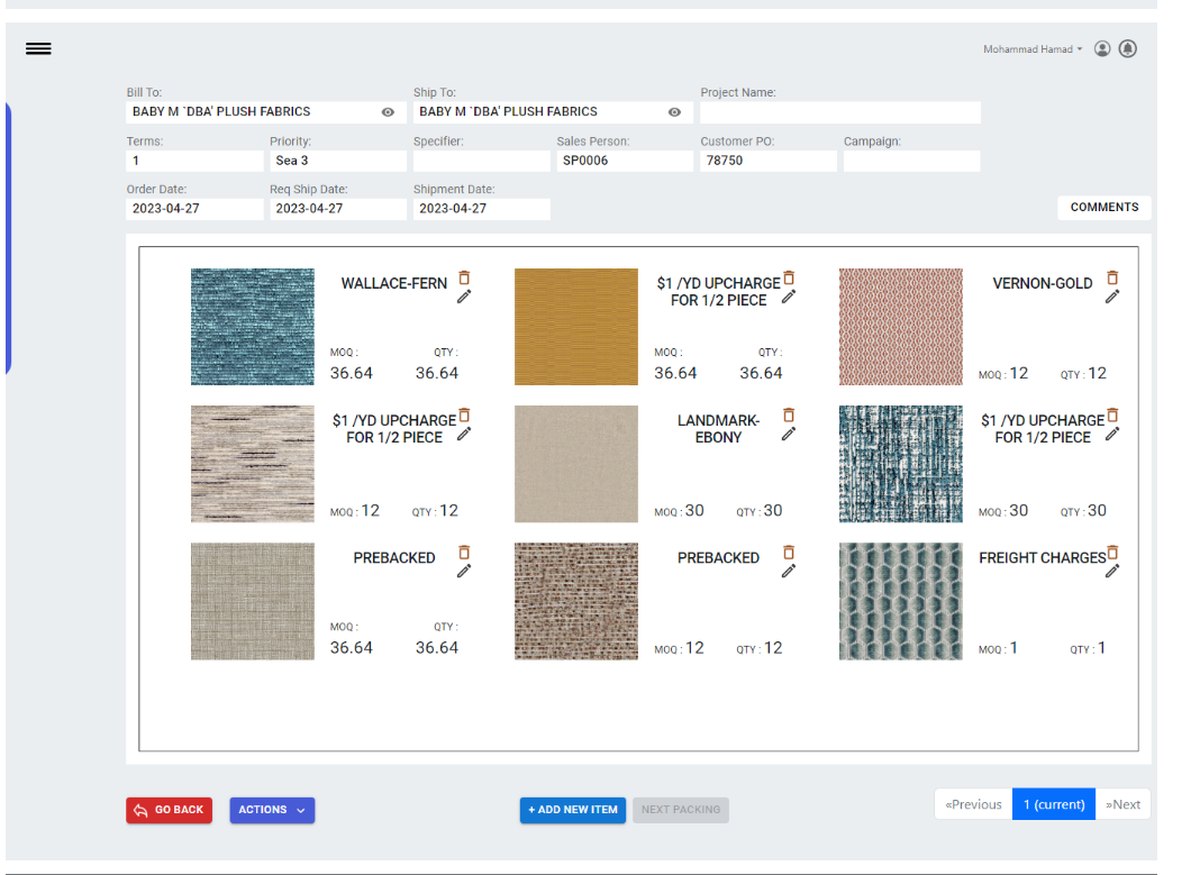 PoshTextiles order screen